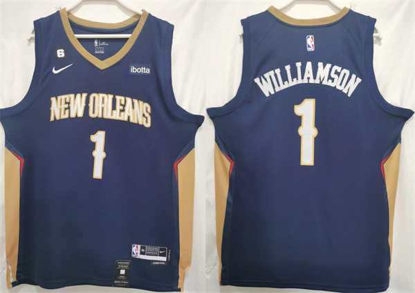 Men%27s New Orleans Pelicans #1 Zion Williamson Navy Stitched Basketball Jersey